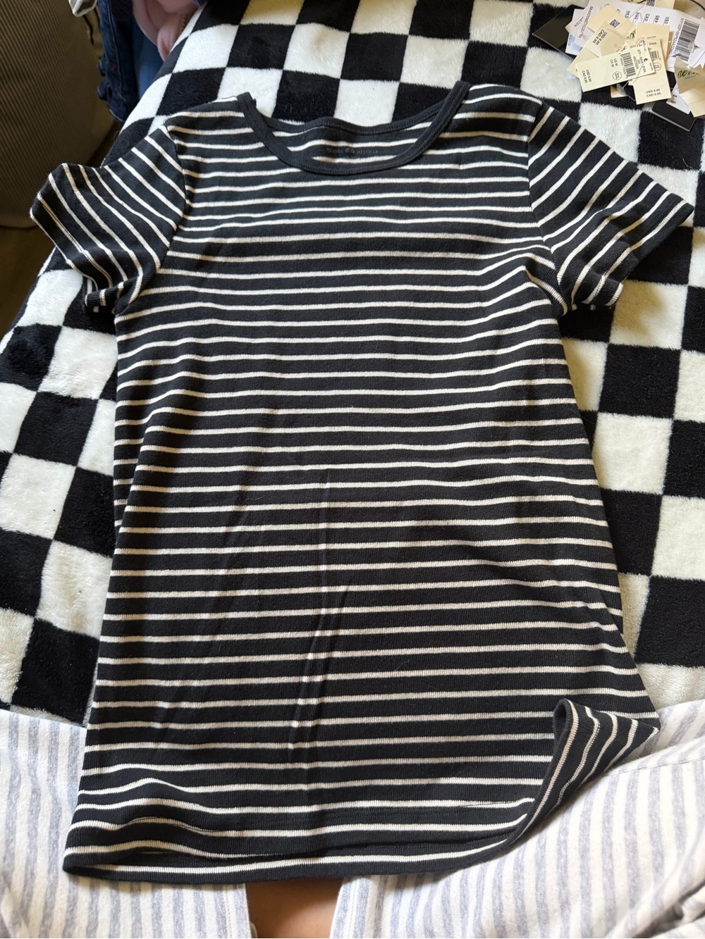 Brandy Melville Black & White Striped Short Sleeve Tee